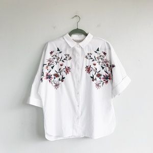 Zara Tops - Zara White Shirt With Floral Embroidery Zara Tops - Zara White Shirt With Floral Embroidery